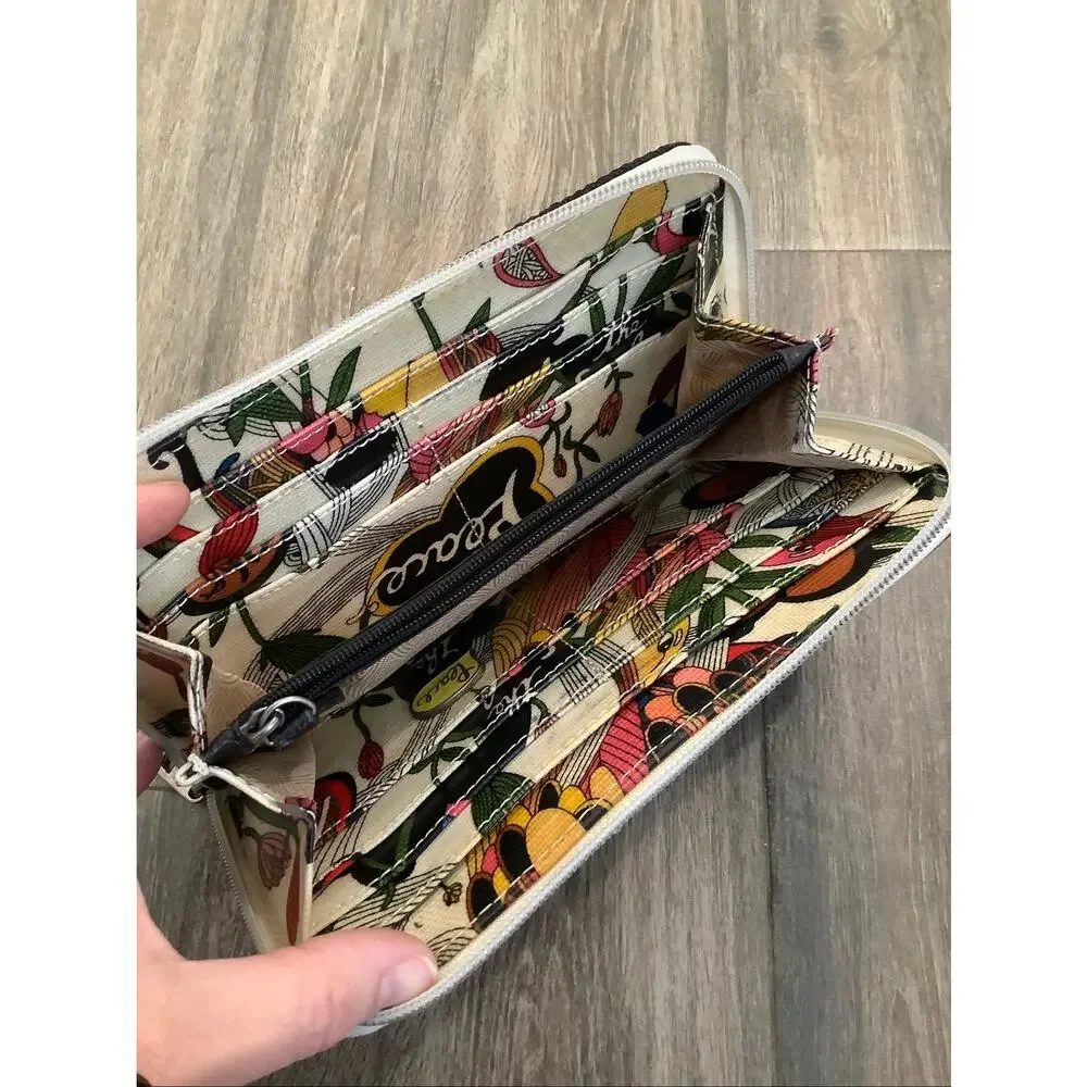 Sakroots Peace Nature Bird Floral Coated Canvas Zip Around Wallet Clutch C17-3